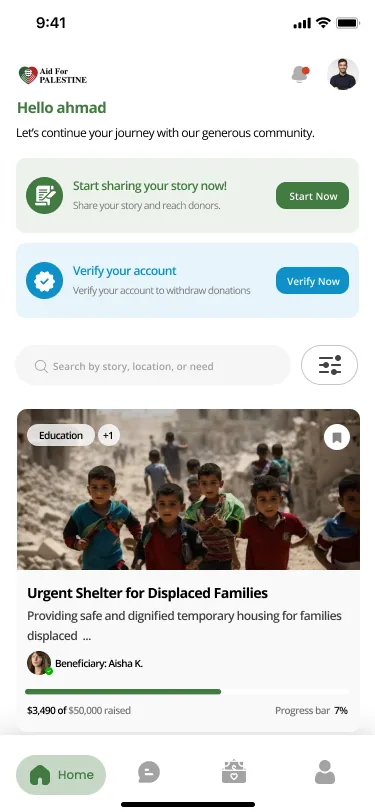 Aid For Palestine fundraiser discovery using approved demonstration content