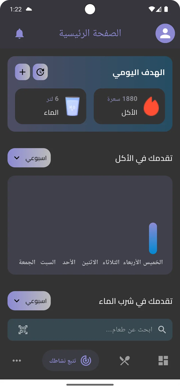 Aura Fit daily activity and nutrition dashboard
