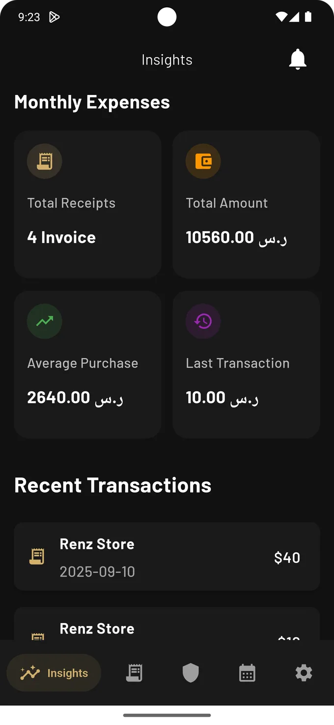 Eisal dark theme insights interface with demonstration values